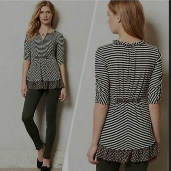 Anthropologie Tops - Anthropologie Striped Peplum Blouse